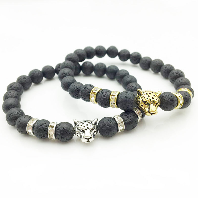 8mm Natural Stone Lava Stone Bead Bracelet For Men Leopard Head Leopard Pendant Charm Bracelet Handmade Jewelry - HD Wireless Product #4
