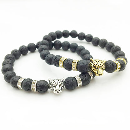8mm Natural Stone Lava Stone Bead Bracelet For Men Leopard Head Leopard Pendant Charm Bracelet Handmade Jewelry - HD Wireless Product #4