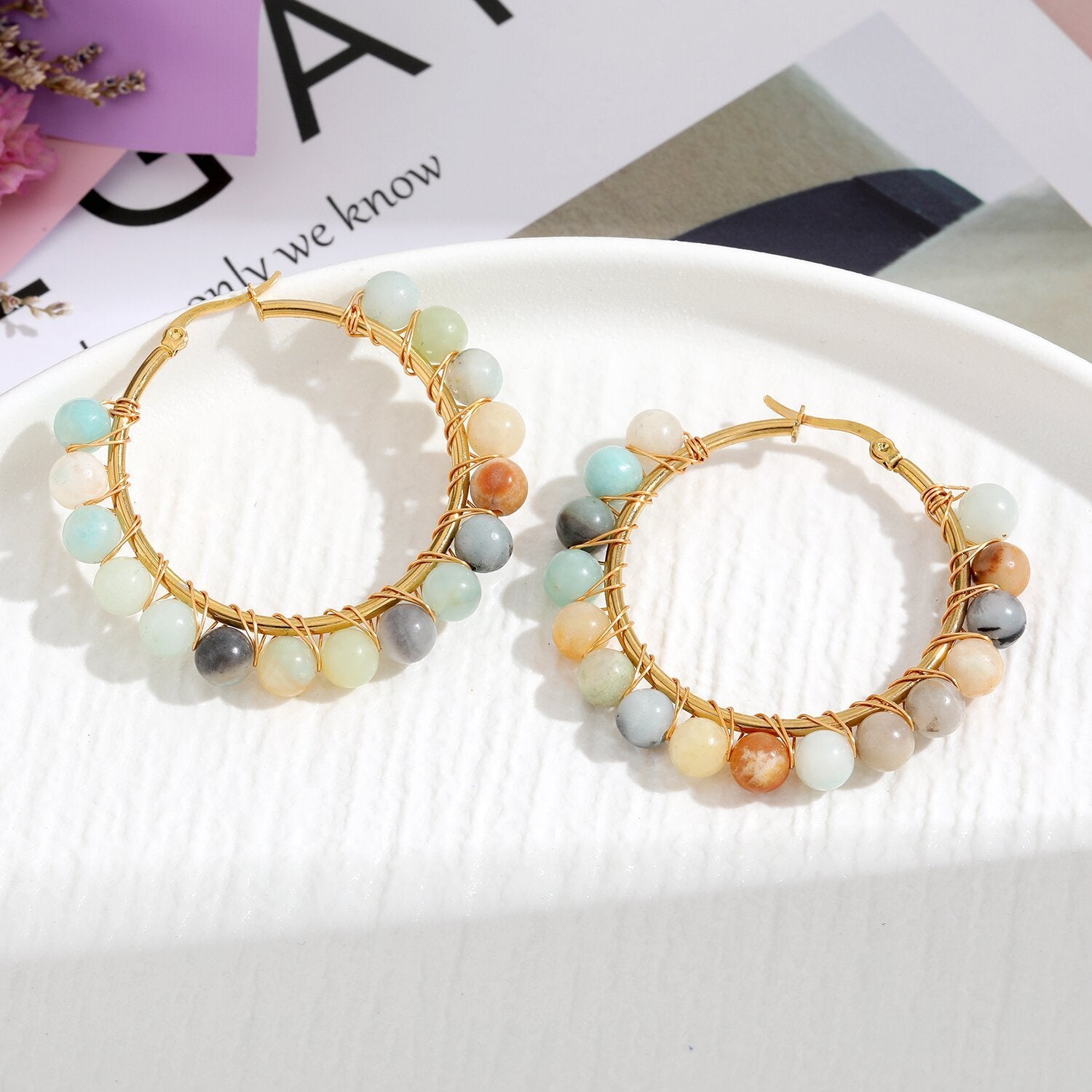 Natural Stone Stainless Steel Winding Earrings 90cdc5f3 4077 4f1a bc48 bf8500d49657