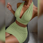 2pcs Dress Suits For Women Halter Lace-up Hip Top And Pleated Hip-covering Skirt - HD Wireless Product #8