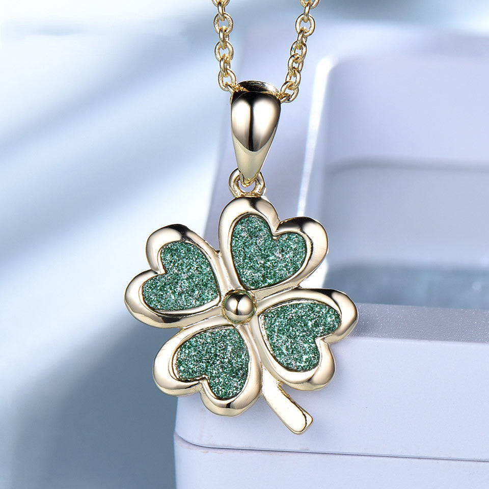 Sterling Silver Necklace Four Leaf Clover Necklace Green Love Flattened Folding Pendant Clavicle Chain Necklace 90e36030 a491