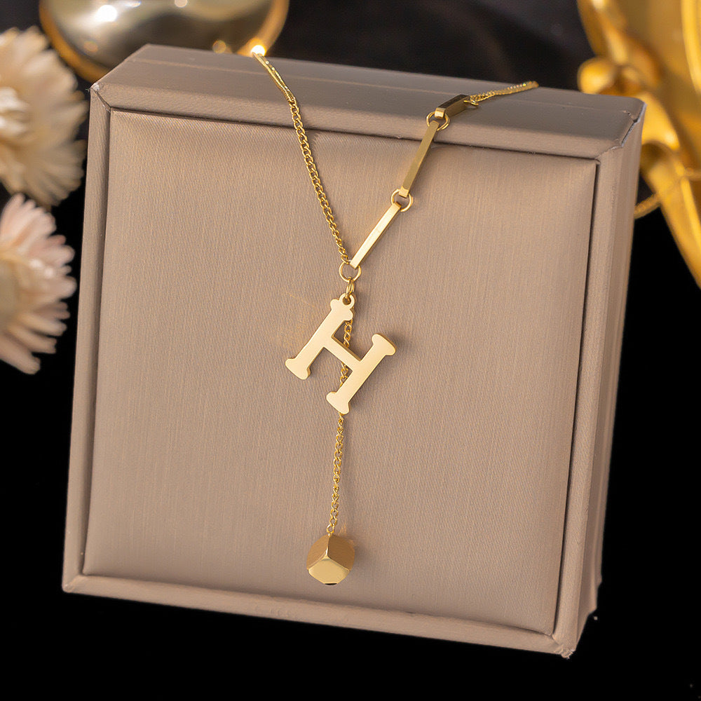 Necklace Ornament Titanium Steel Tassel 26 Letters Female Small Square Pendant Graceful Personality Jewelry 90f2b9ce 43bf 45f