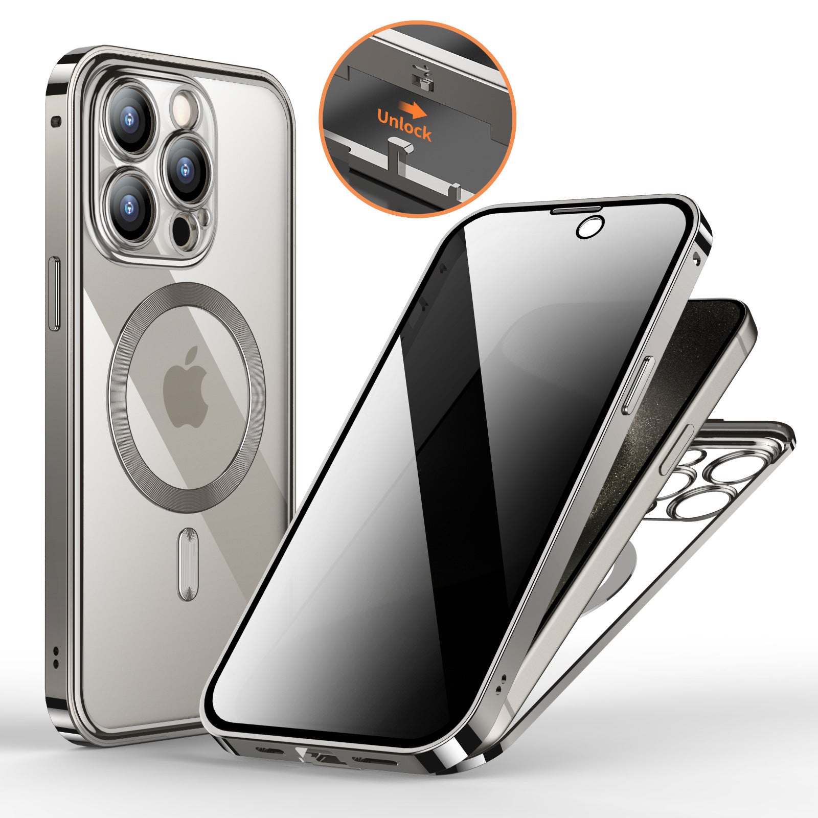 Anti-Privacy Metal Buckle Magnetic Support Wireless Charging Double-Sided Lens Full Cover Phone Case Protective Cover 910c1e6