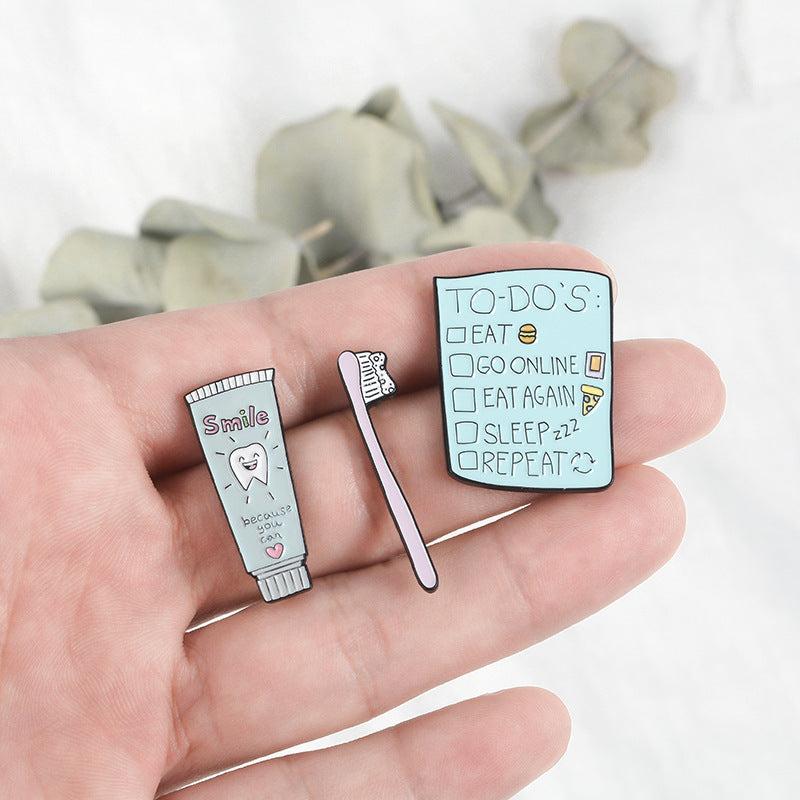Cute cartoon toothpaste toothbrush brooch 91652326778