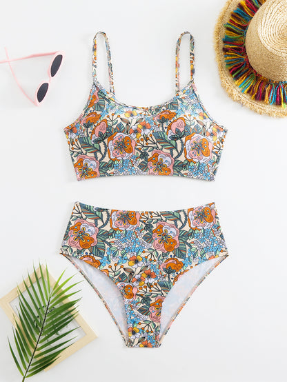 Bikini Sexy Print High Waist Split Swimsuit For Women
