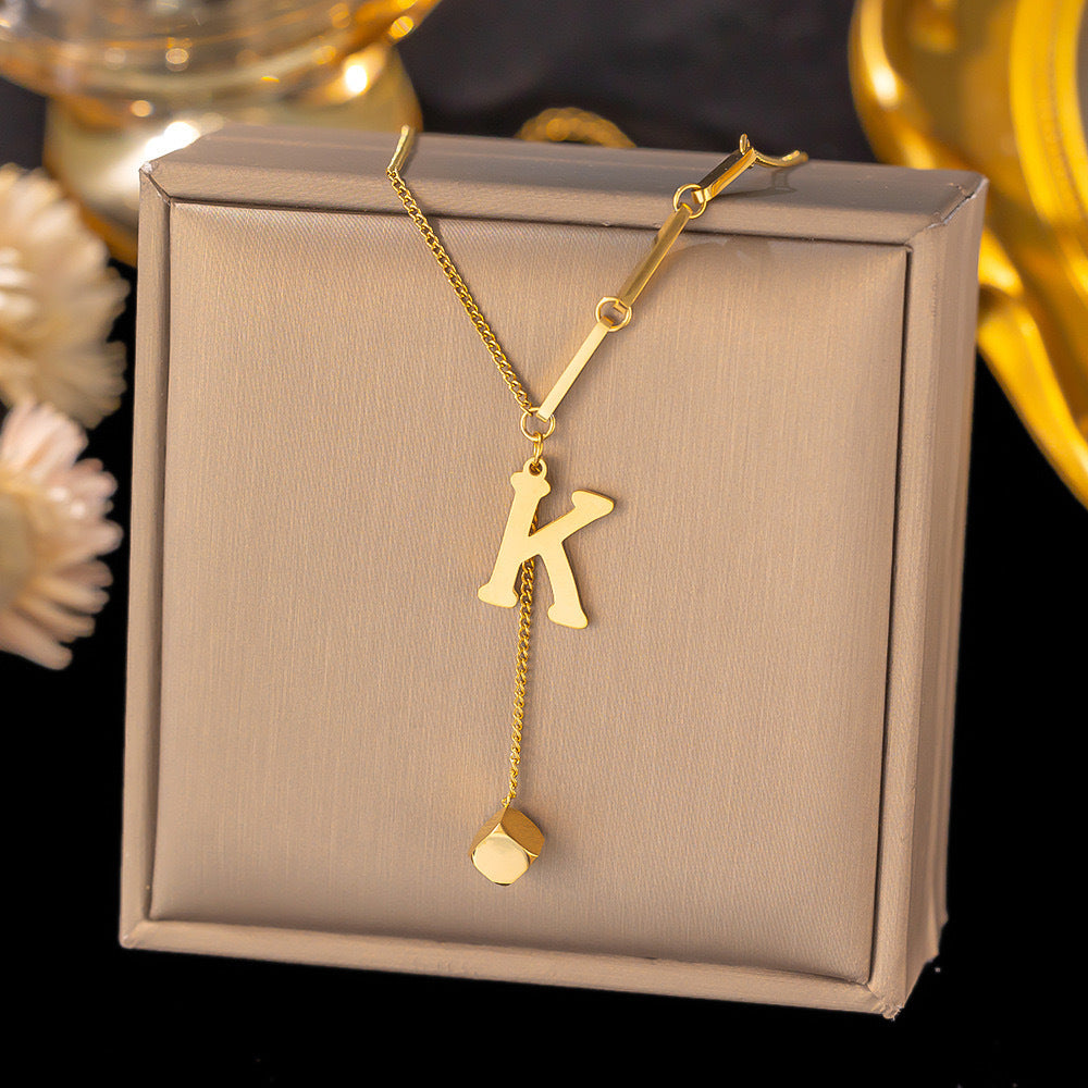 Necklace Ornament Titanium Steel Tassel 26 Letters Female Small Square Pendant Graceful Personality Jewelry 9199bf0b 6396 48f
