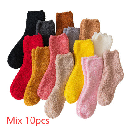 Autumn And Winter Half Velvet Socks Coral Velvet Women's Solid Color Socks Thickened Warm Mid-calf Length Socks 91d5fd55 daa1
