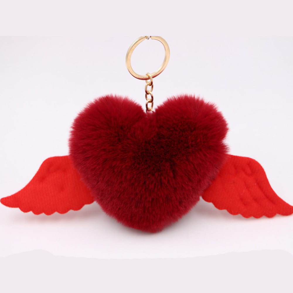 Peach Heart Wings Heart Wool Ball Keychain Pendant 91dce5e7 09a9 4d42 ac54 11cc9be16952