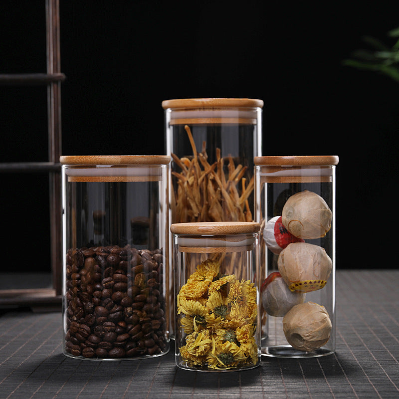 Kitchen Jar For Food Storage Round High Borosilicate Food Glass Jars with Bamboo Lid 922c664e 6041 4bd6 bd1f ae5d494112dc