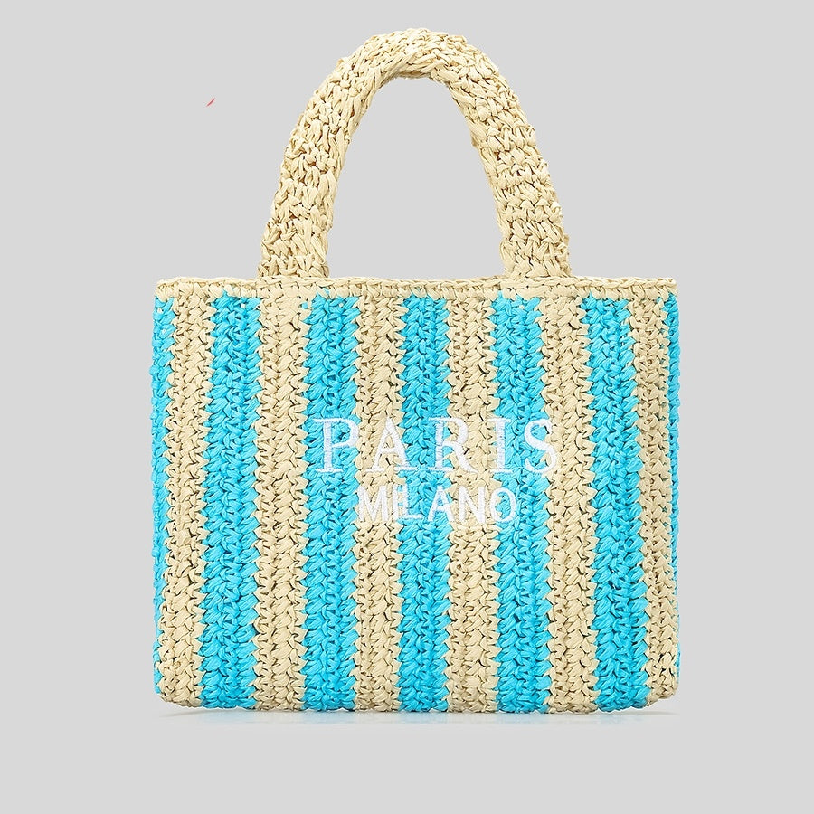 Striped Hand-woven Straw Bag Women's Embroidered Letters 923bcbe2 cb18 47fa aca3 8536b088ea89