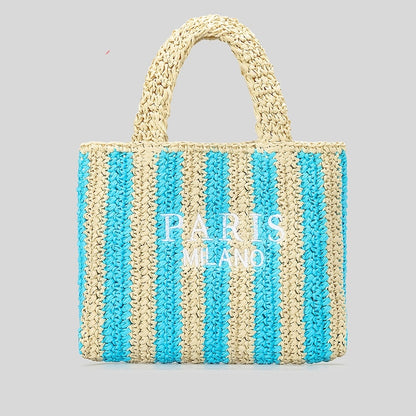 Striped Hand-woven Straw Bag Women's Embroidered Letters 923bcbe2 cb18 47fa aca3 8536b088ea89