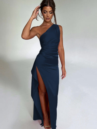 Sexy One-shoulder Backless Slit Dress Summer Elegant Slim-fit Solid Color Satin Dresses For Women 9287402b 110c 4cc4 9d56 6a4