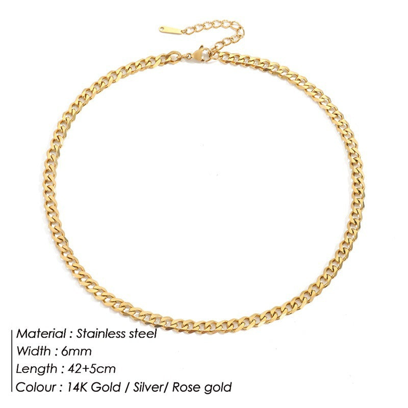 Stainless Steel Necklace 14K Gold Plated Cuban Chain Clavicle Chain 928c3b20 f5b3 408d b300 06de058a533c