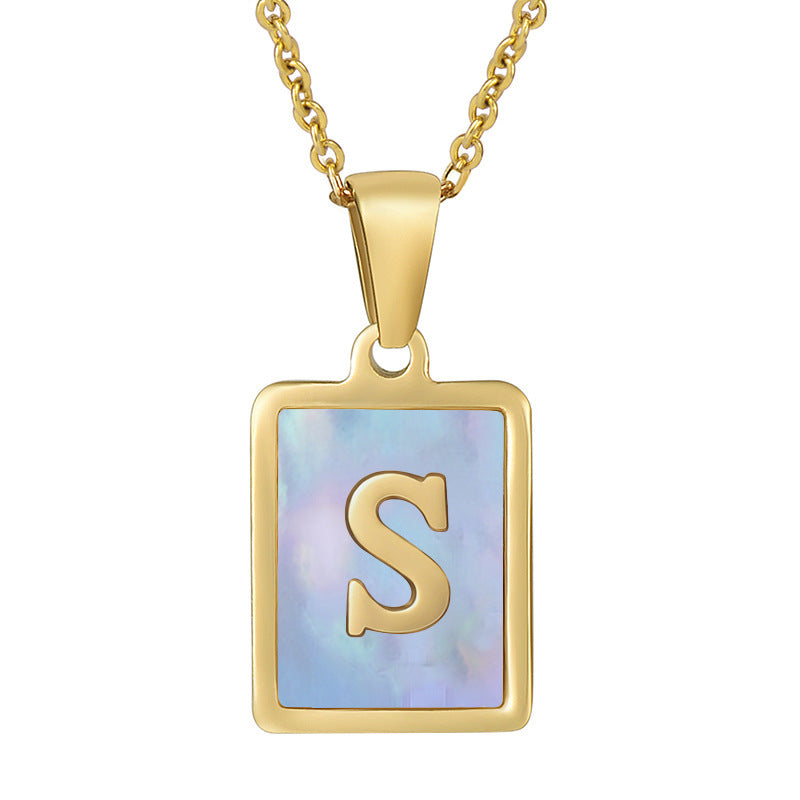 Titanium Steel 26 English Letter Necklace Blue Shell 9309c303 9516 4e50 b9e7 6e43a0cb75f8