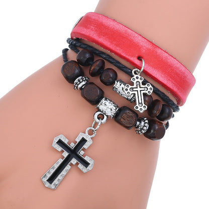 Beaded cross leather bracelet 9342253911638