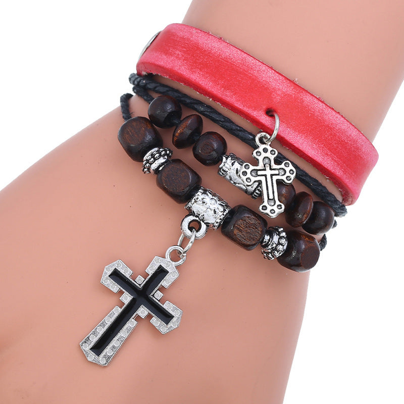 Beaded cross leather bracelet 9342253911638 ede06a3d 8692 47b2 b12c eacdc7bd58e3