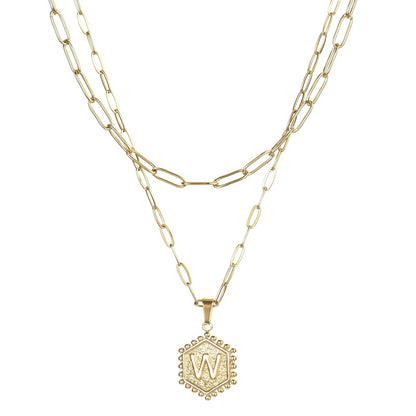 14K Gold Double-layer Combination Necklace Cool Female Letter Stainless Steel Necklace - HD Wireless Product #24