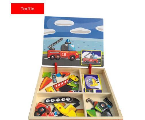 Montessori Magnetic Fun Puzzle Children's Wooden Puzzle Box Game Cartoon Educational Painting Toys For Children Gift Antistre