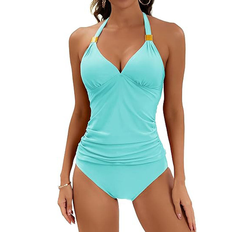 Women's Pure Color Halter Split Tie Two Piece Swimsuit 9392451d bd05 4b67 beef 0294648277a7