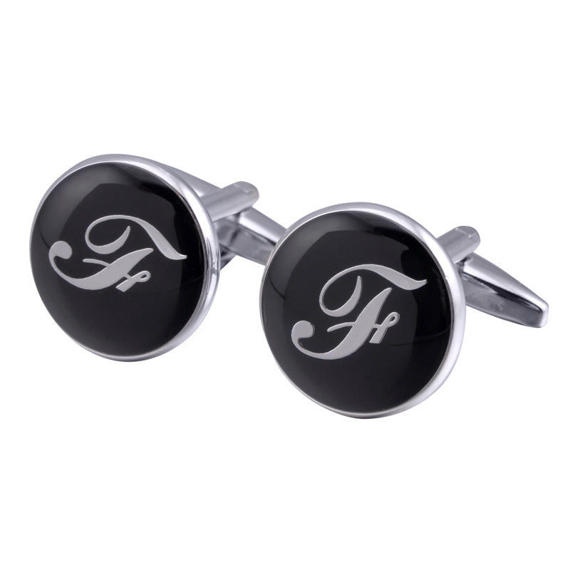 French Cufflinks black round Enamel Traditional letter Cufflinks 9398093502192