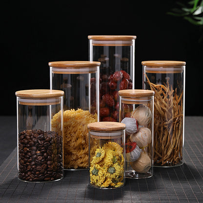 Kitchen Jar For Food Storage Round High Borosilicate Food Glass Jars with Bamboo Lid 93ac6e0f 9123 4596 acba c507fbfa9a57