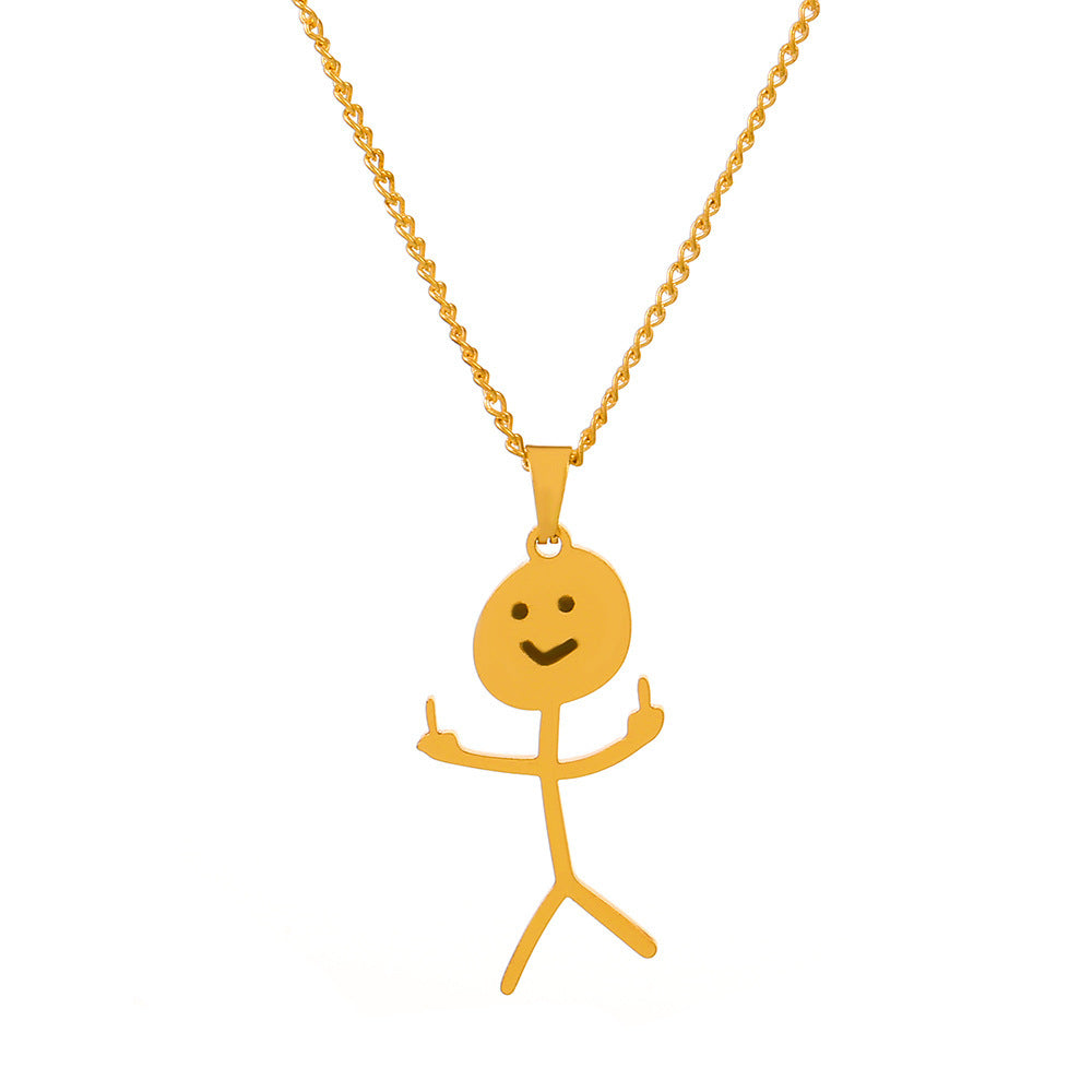 Cute Cartoon Stickman Pendant Stainless Steel Necklace 93c2e5cd dc00 4cb3 9a59 d9aff9158b15