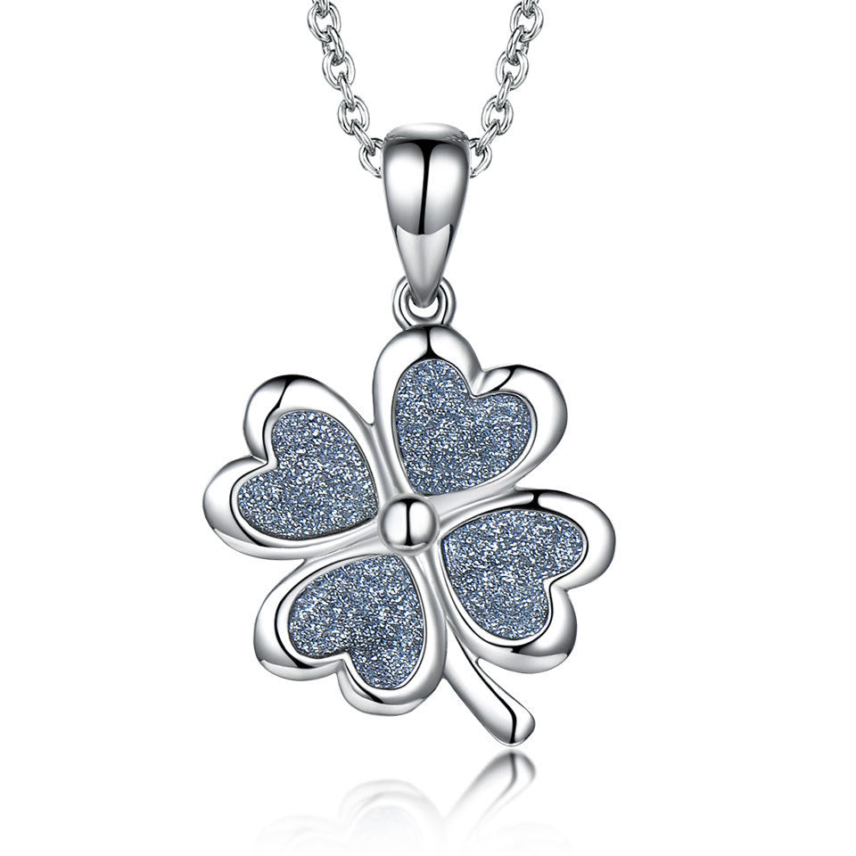 Sterling Silver Necklace Four Leaf Clover Necklace Green Love Flattened Folding Pendant Clavicle Chain Necklace 9426c18d f599