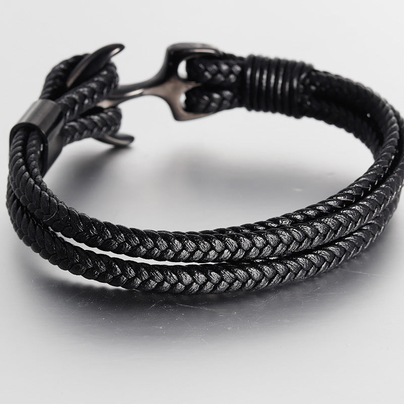 Stainless steel leather bracelet leather cord 947960716579