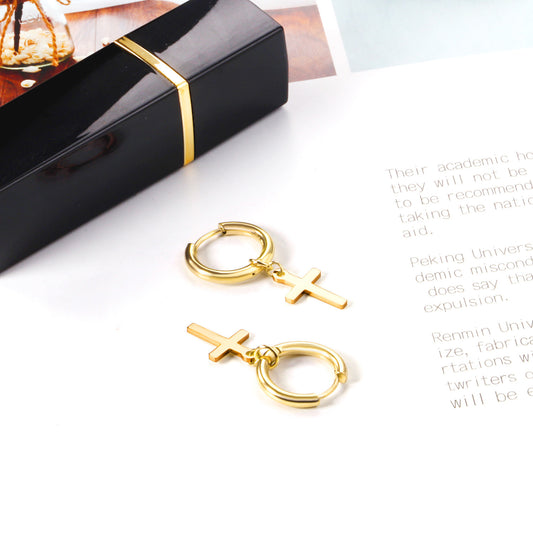 European And American Fashion Stainless Steel Ear Clip Temperament Men's And Women's Cross Earrings 948ad3ac fa2c 4e66 a15c 8