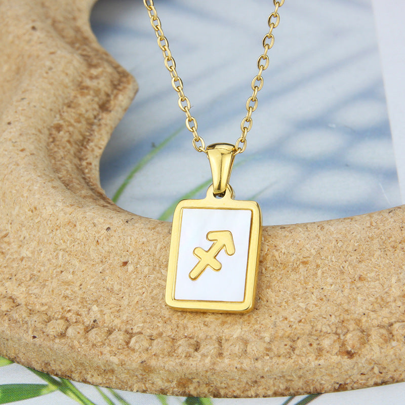 Stainless Steel Square Shell Zodiac Necklace 948e5135 e0a9 4654 9afd 8ffd948000e2