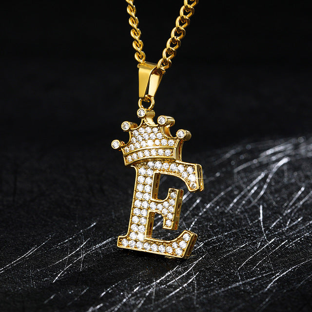 Crown Pendant Stainless Steel Letter Necklace 9499258755738