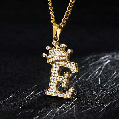 Crown Pendant Stainless Steel Letter Necklace 9499258755738
