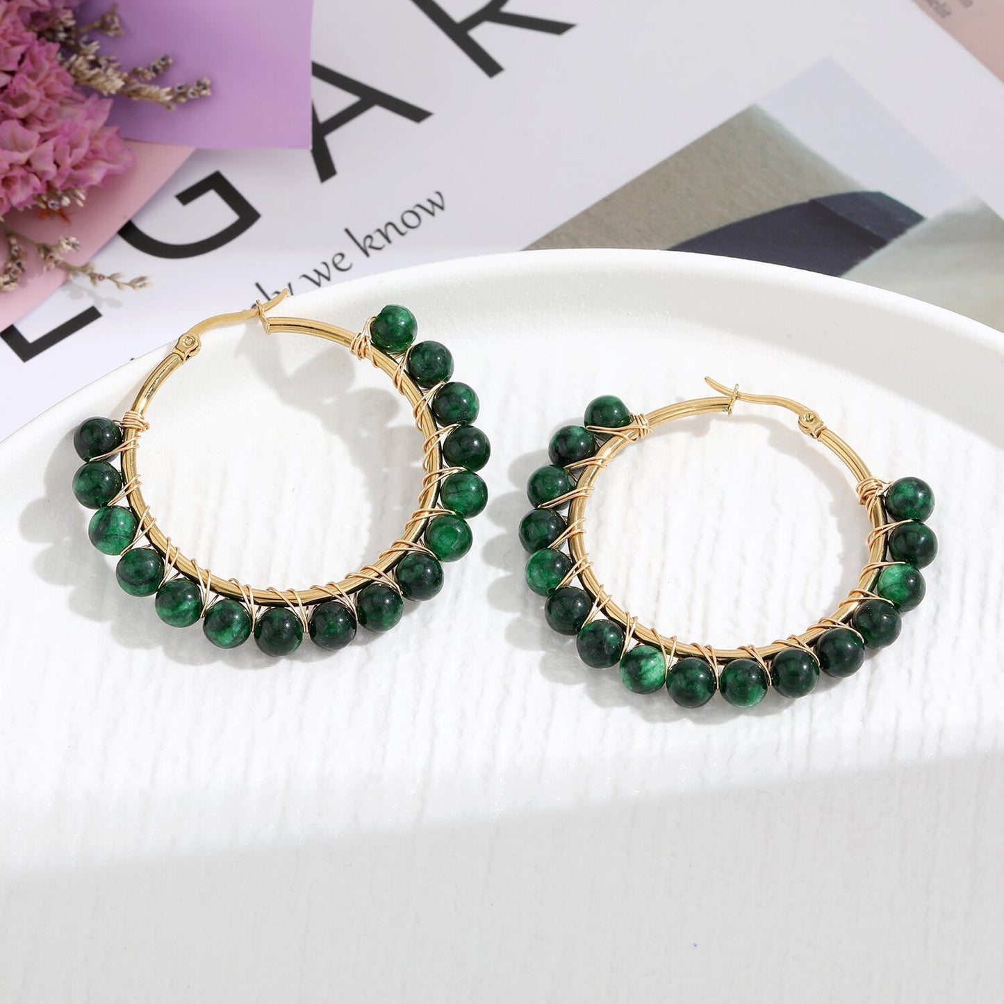 Natural Stone Stainless Steel Winding Earrings 94a5cfdb f4db 4a08 8839 f775e3a4a2eb