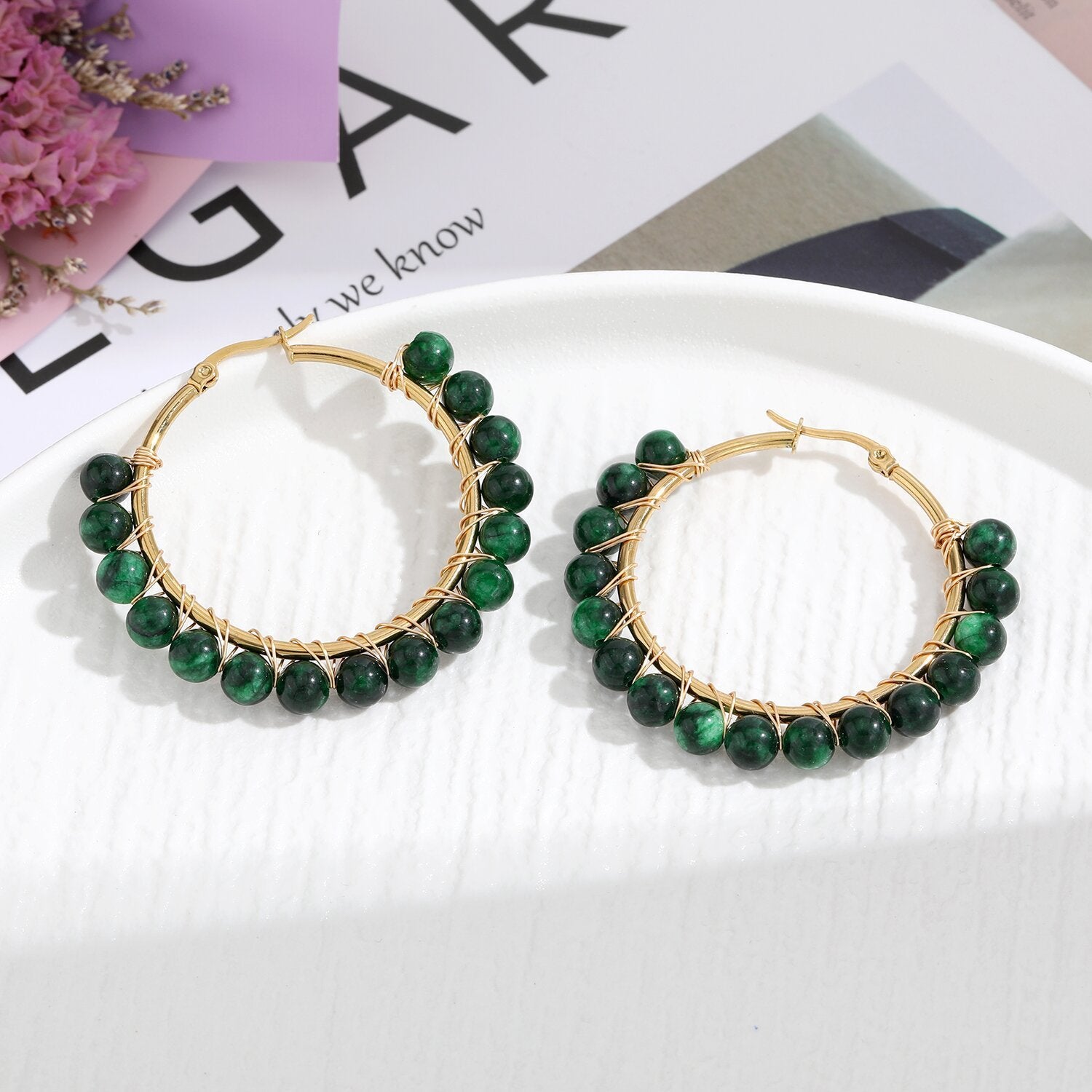 Natural Stone Stainless Steel Winding Earrings 94a5cfdb f4db 4a08 8839 f775e3a4a2eb