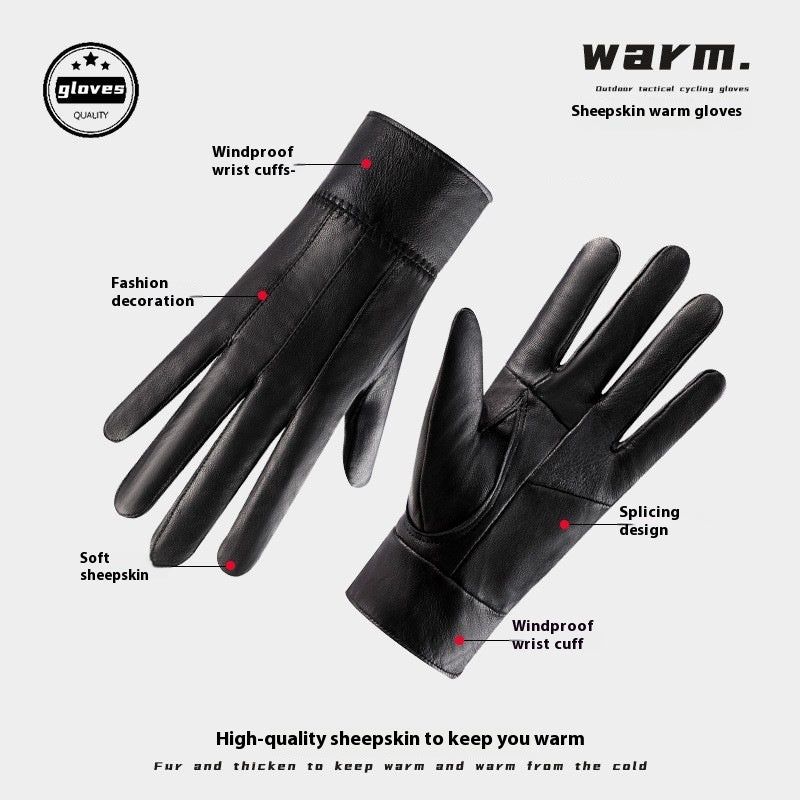 Genuine Leather Gloves For Men Women Fleece Lined Padded Warm Keeping Sheepskin Gloves 95132750 0478 41fc 98ec 1fa3ff43fba6
