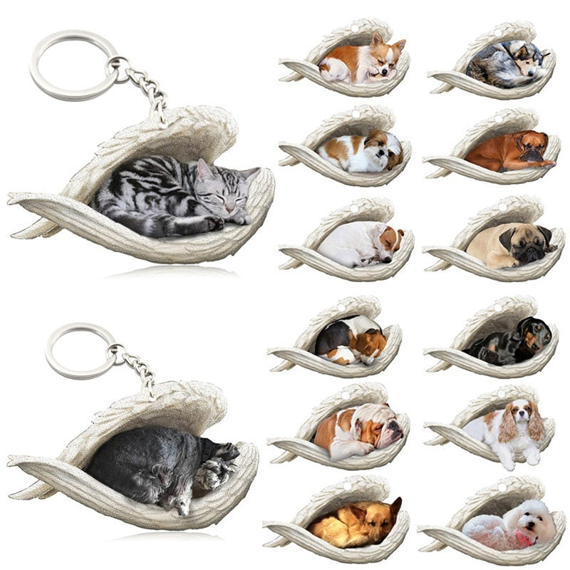 New Unique Dogs And Cats Sleeping Angel Pendant Car Key Ring 954c13af da45 4625 9878 1171356f330e