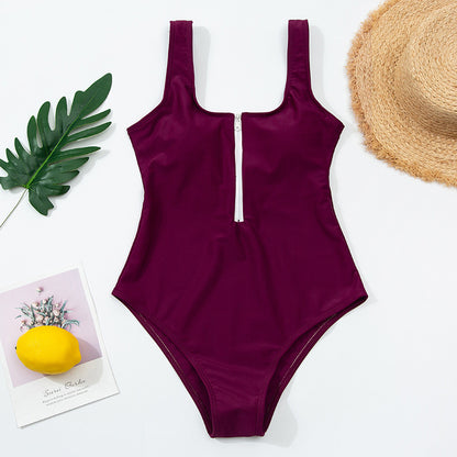 Ladies zipper sexy one-piece printed swimsuit women swimwear 956246565166