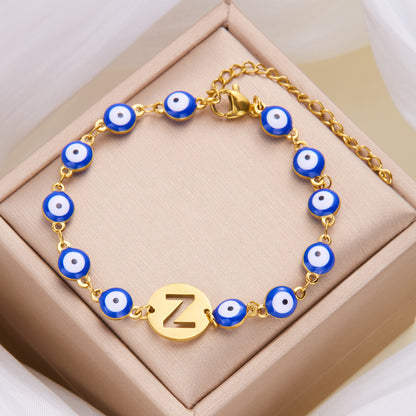 Women's High-grade Stainless Steel Blue Eyes Fashion Hollowed-out 26 Letter Bracelet 958080c3 4f98 431c aeac fb2135a300ff