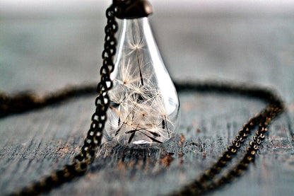 Vintage Handmade Fashion Dandelion Seed Glass Necklace
