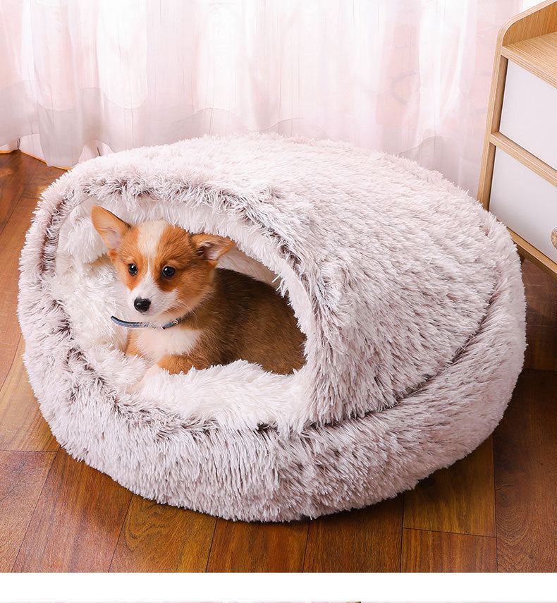 Deep Sleep Half-pack Semi-enclosed Dual-use Plush Round Pet Bed