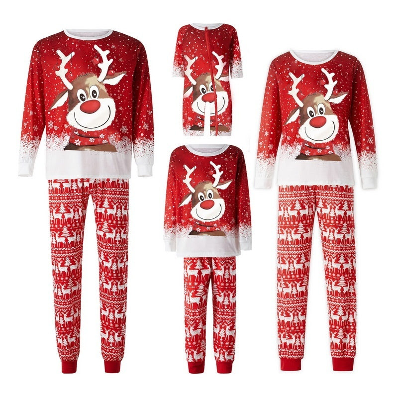 Parent-Child Two-piece Suit Elk Printing Pajamas Suit Homewear 95e8e824 93ba 4d6a 862b c1bd386e62dc trans
