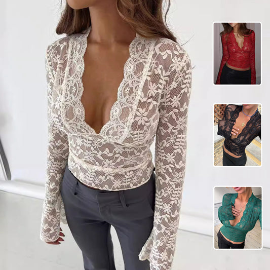 Flowers Lace Long Sleeve Top Y2K Fashion Slim Bottoming Shirt Top Women's Clothing 96079f70 7d57 4ef8 b9ec 8c51d4c5f6b1
