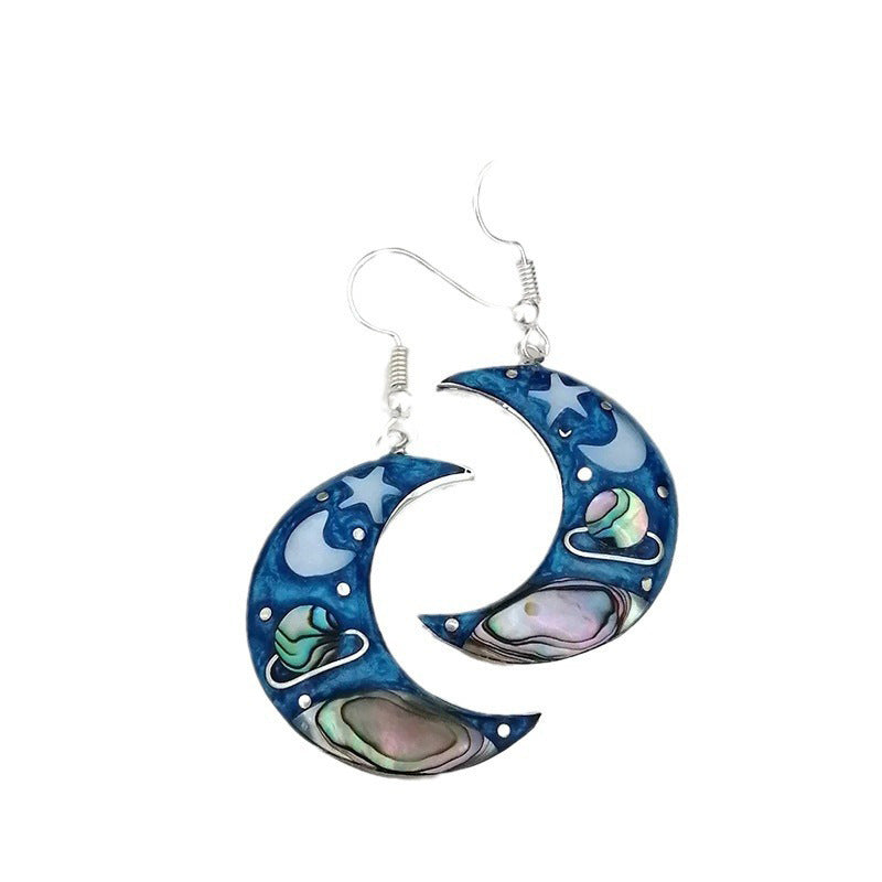 Female Retro Crescent Blue Sky Planet Earrings 96227a2e 125f 414d 8705 735ee4aecfa0