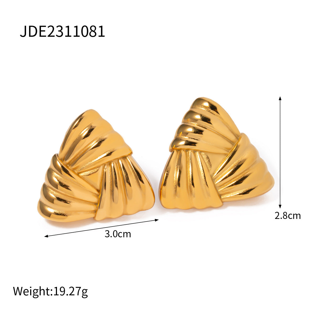 18k Gold Stainless Steel Woven Texture Triangular Earrings - HD Wireless Product #6