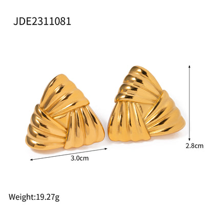 18k Gold Stainless Steel Woven Texture Triangular Earrings - HD Wireless Product #6