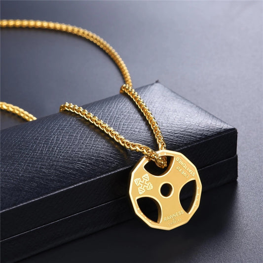 U7 sport jewelry stainless steel men fitness barbell gym necklace 964877486584
