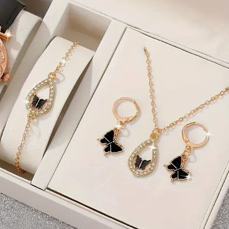 4PCS Set Luxury Women Butterfly Necklace Bracelet Earrings Drop Oil Diamond Jewelry For Girl Gift Jewelry Fashion Jewelry Set