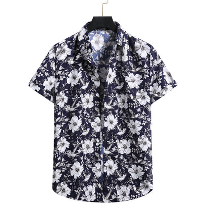 Summer New Men's Floral Shirt Hawaiian Print Short-Sleeved Shirt