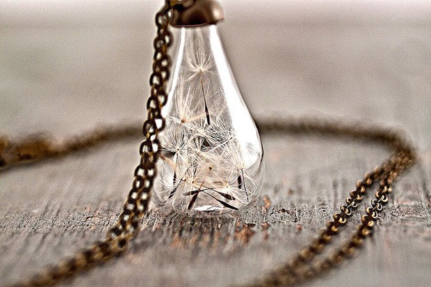 Vintage Handmade Fashion Dandelion Seed Glass Necklace