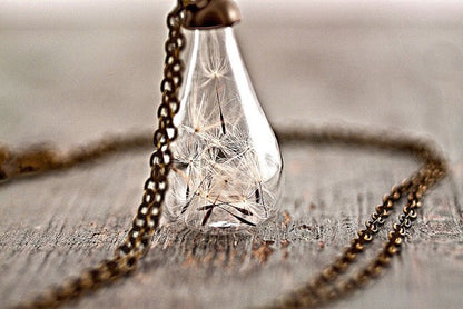 Vintage Handmade Fashion Dandelion Seed Glass Necklace